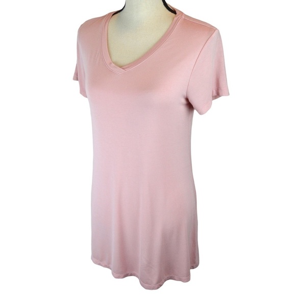 LOGO by Lori Goldstein Layers Lounge Sleep Pink V Neck Tunic Tee, Size Small - Picture 7 of 7